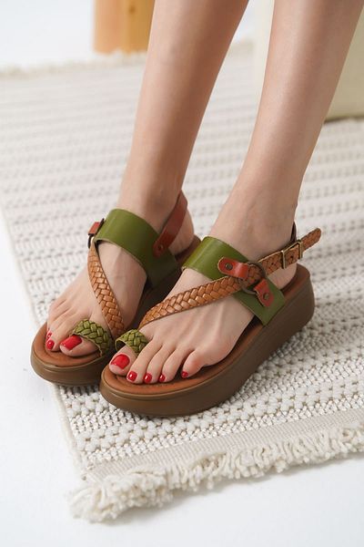 MarjinalTrendim Likya Multicolored Genuine Leather Sandals