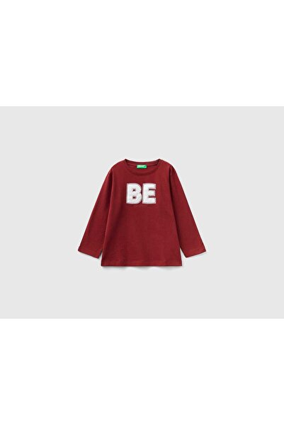 United Colors of Benetton تي شيرت أطفال مطرز بأكمام طويلة