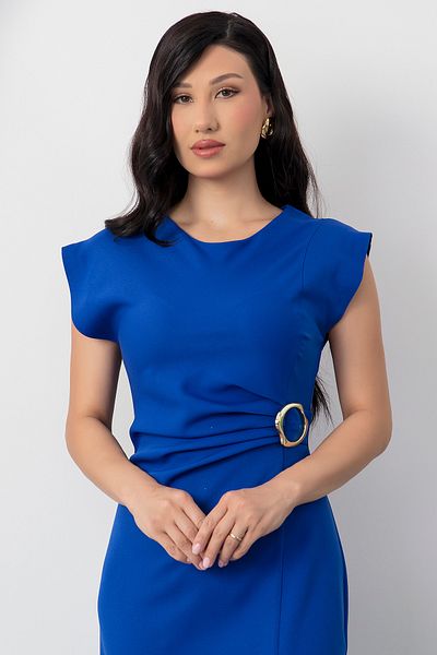 PULLIMM Crew Neck Buckle Gathered Dress Yzc25Y228