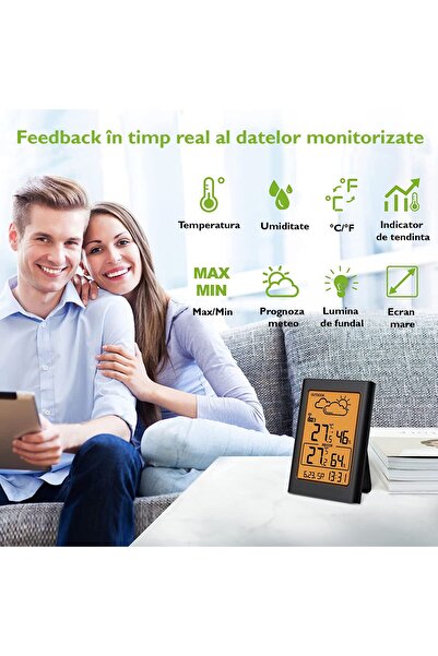 WowStep Weather Station, Outdoor Sensor, Thermometer, Hygrometer, Weather, Temperature, Humidity, Clock, Black