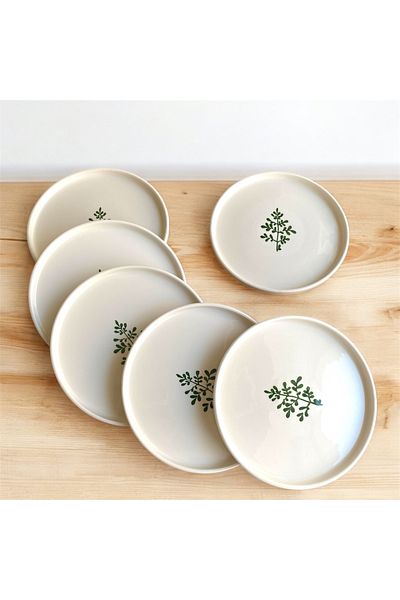 Nokta Breakfast Plate Set 6 People Tokyo Series Mini Branch Printed 6Pieces 20cm