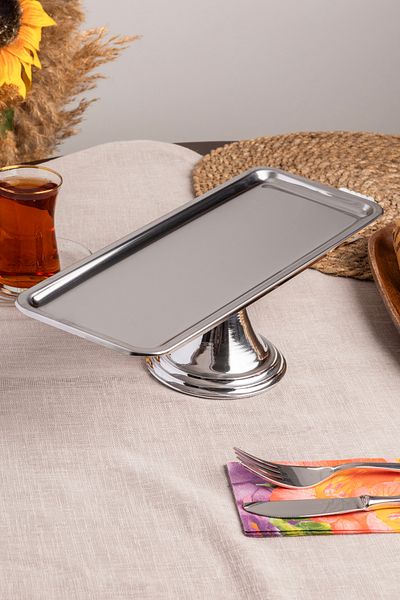 NEWTREND Züccaciye Luxury Rectangular Silver Standing Cake, Pastry, Cookie, Dessert, Catering, Dowry Presentation Serving Stand