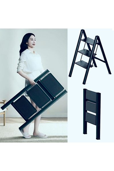 Hexar 3 Step Ladder Folding Ladder with Anti-Slip Pedal