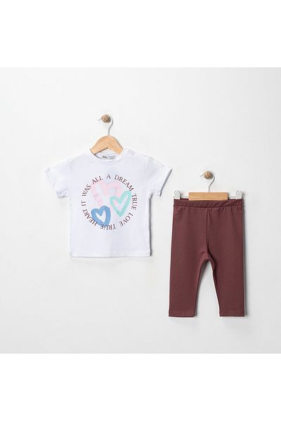 MK Mukko Kids Girls' Heart Printed Basic Seasonal/Summer Leggings T-Shirt Bottom Top Set