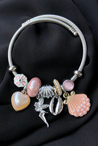 Bonicce سوار من الفولاذ المقاوم للصدأ مع حلية المحار من حبيبات اللؤلؤ، لا يسب...