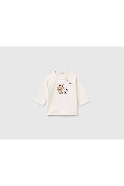 United Colors of Benetton Infant Long Sleeve Cotton T-Shirt with Front Print and Buttons