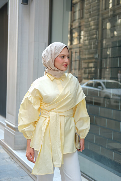 LOCCO Kadın Omuz Bağlamalı Poplin Gömlek Sarı