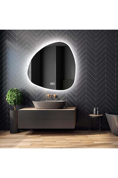 K Korman Oglindă de baie cu LED 60x60cm, sistem tactil anti-aburire, reglabilă intensitatea luminii