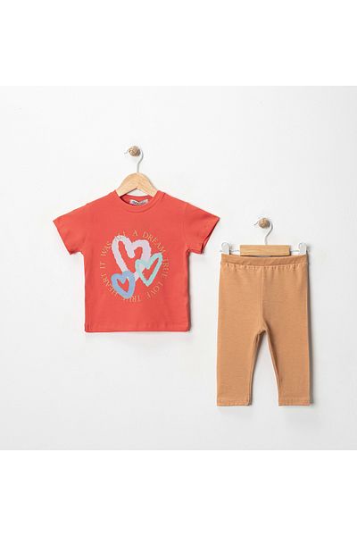 MK Mukko Kids Girls' Heart Printed Basic Seasonal/Summer Leggings T-Shirt Bottom Top Set