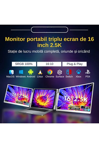 A ATAB 2-screen laptop extension, 2*16 inch, full HD, IPS, 2560*1600, USB Type-C/USB TypeA/HDMI