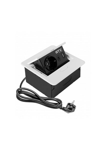GTV Retractable Built-in Socket, GTV, 1 Schuko, 1 USB A, 1 USB Type-C, Power Cable 1.5m, White