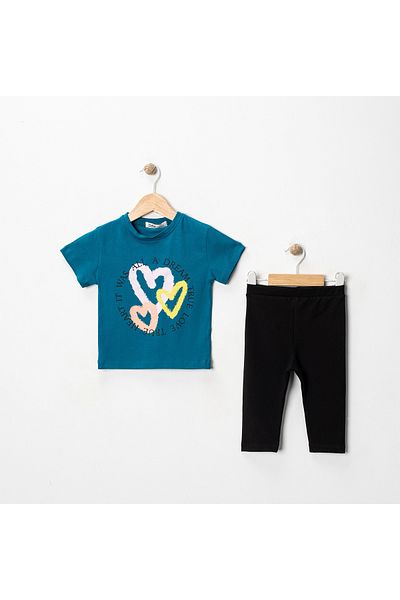 MK Mukko Kids Girls' Heart Printed Basic Seasonal/Summer Leggings T-Shirt Bottom Top Set