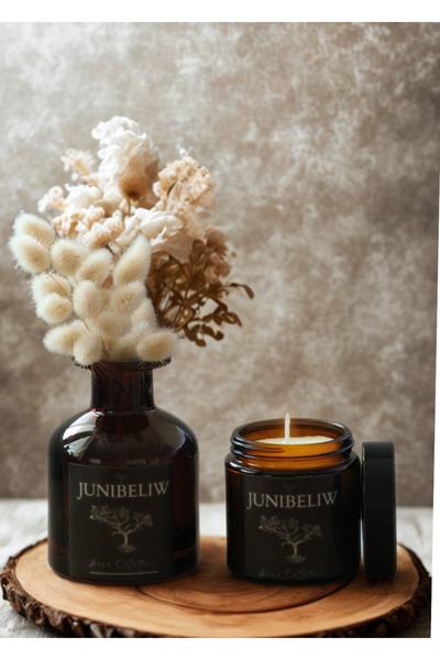 junibeliw 2li Set Amber Siyah Etiket Dekoratif Cam Şişe Vazo Kavanoz 150ml(Çİ...