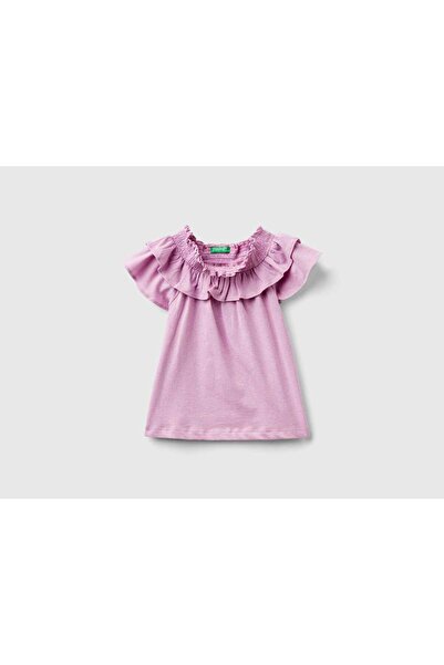 United Colors of Benetton تي شيرت بناتي برقبة مكشكشة