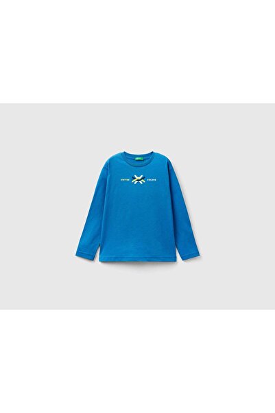 United Colors of Benetton تي شيرت أطفال بأكمام طويلة من القطن العضوي
