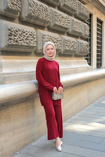 LOCCO Women's Piece Detail Double Suit Claret Red
