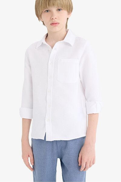 DeFacto Boy's Polo Neck Oxford Long Sleeve Shirt T8854A625Au