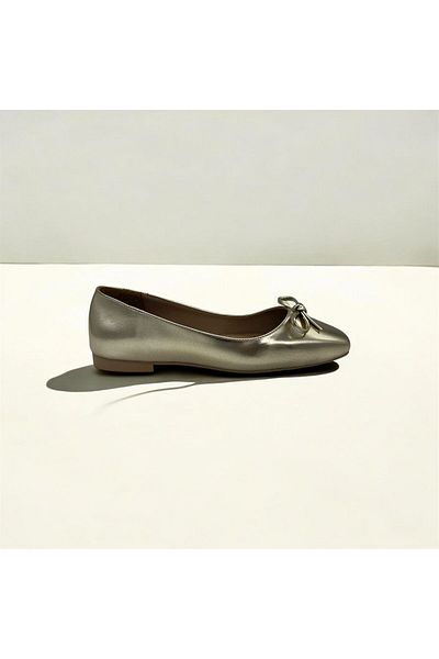 Rexba Women's Daily Gold Mn Ribbon Detail Stylish Business Office Travel Ballet Flat
