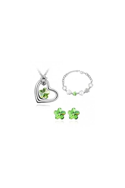 Kelan Set Flower Emerald “Isabela” – Jewelry with green crystals, plated with silver S925