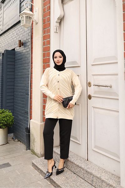 NATUFIAN STORE Jachetă hijab cu model cu sclipici mercerizată pentru femei