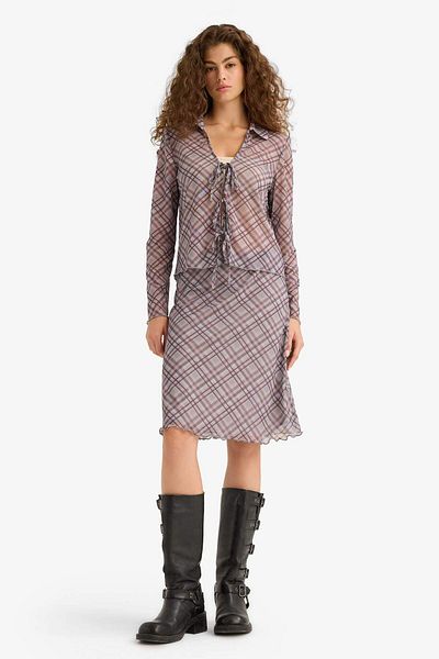 DeFacto A Form Checked Regular Waist Tulle Midi Skirt F7790Ax25Au
