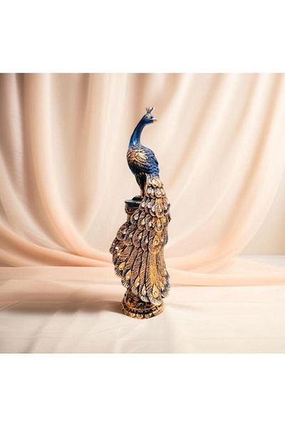 BLA BLA FOAM Decorative Statuette Royal Peacock with Semi-Precious Stones, Luxury Ornament for the Home, Baroque Style, 67.5 c