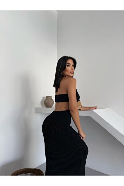 Esperi KADIN DEKOLTE DETAYLI SIRT BAĞLAMALI BOHEM TRİKO ELBİSE