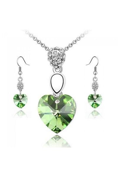 Kelan Set bijuterii Inimă Emerald – cristale verzi elegante, placat cu argint S925
