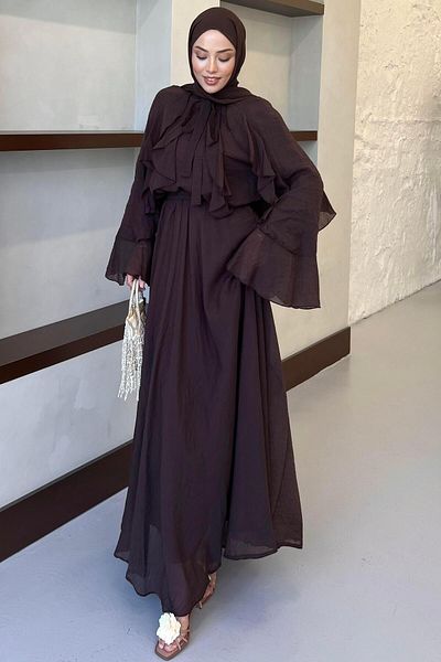 Pasaklıkontes Spanish sleeve ruffle hem suit brown
