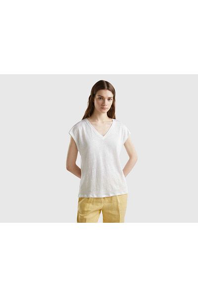 United Colors of Benetton Women's Short Sleeve V-Neck Blouse