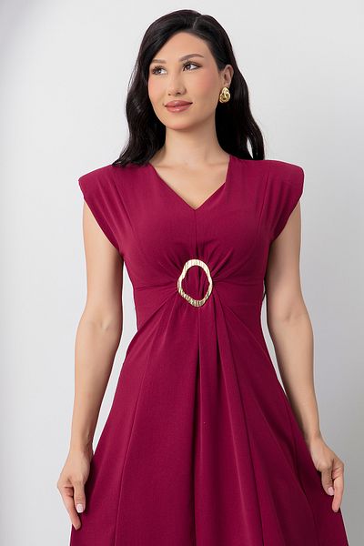 PULLIMM V-Neck Metal Buckle Detail Dress Ny4506