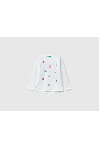 United Colors of Benetton تي شيرت مطبوع من القطن العضوي للبنات