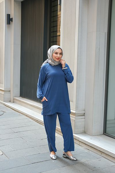 LOCCO Set dublu pentru femei cu detalii de piese Indigo Blue