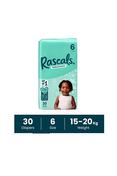 Rascals Premium Baby Diapers - Size 6, 15-20 kg, 30 Count