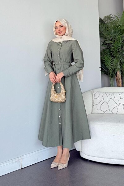 Şulemoda Giyim Φόρεμα με ζώνη Dalyan Χακί