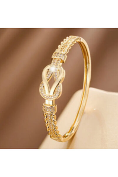 SE Jewellery Collection Selin Ersoy Kadın Gold Renk Taş Detaylı Örgü Form Bil...