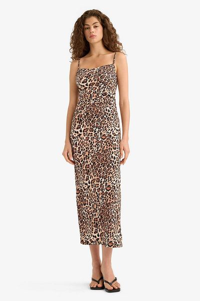 DeFacto Bodycon Bodycon Leopard Print Μάξι Φόρεμα με λουράκια F9511AX25HS