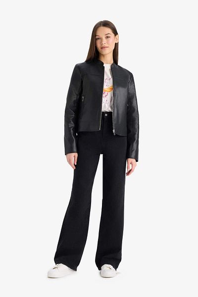 DeFacto Regular Fit Faux Leather Zipper Jacket Coat E8532Ax25Au