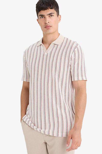 DeFacto Regular Fit Polo Neck Striped Short Sleeve T-Shirt F1858Ax25Au