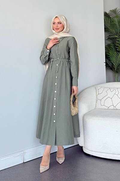 Şulemoda Giyim Φόρεμα με ζώνη Dalyan Χακί