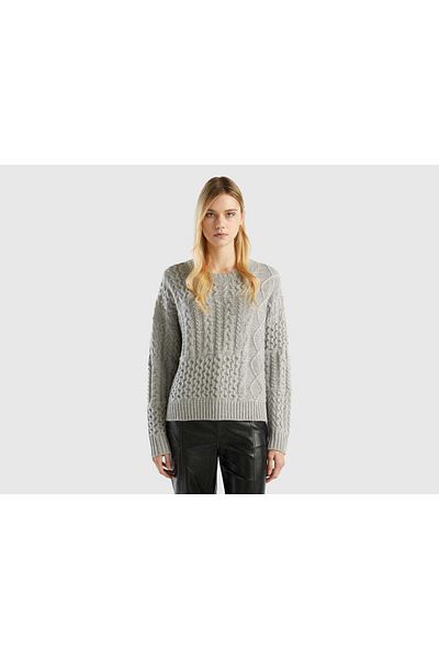 United Colors of Benetton Women's Long Sleeve Braided Sweater