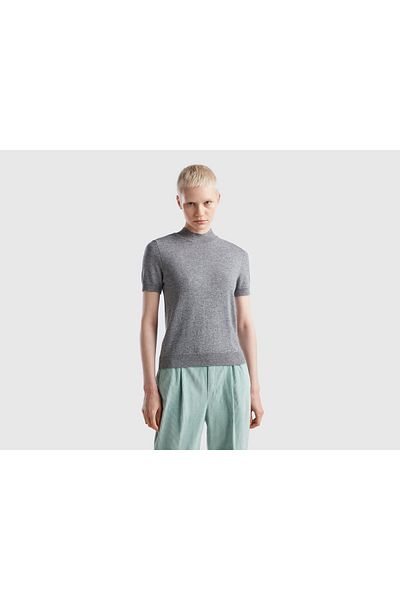 United Colors of Benetton Short-Sleeve White Cashmere Blend Sweater