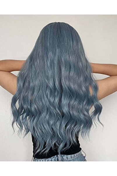 WildFashion Peruca cu par albastru lung, usor ondulat si breton PER106-4