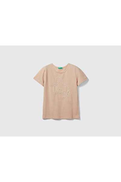 United Colors of Benetton تي شيرت بناتي مضلع بأكمام قصيرة
