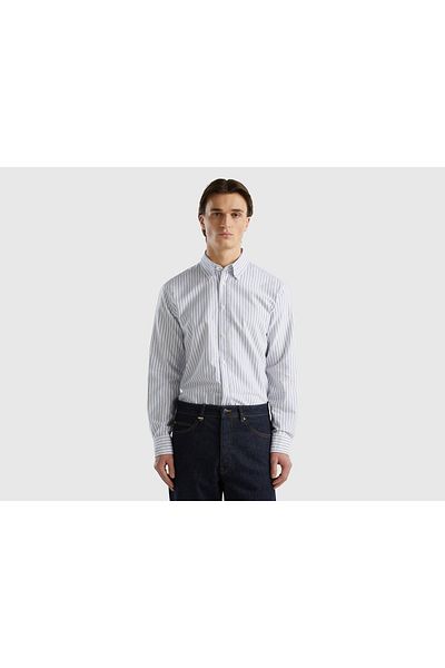 United Colors of Benetton 100% Cotton Striped Long Shirt for Men
