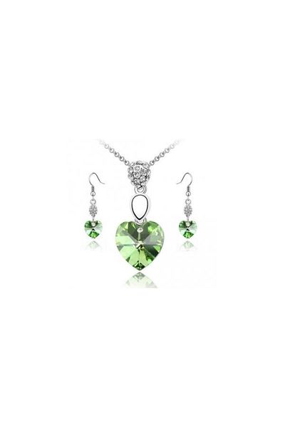 Kelan Set bijuterii Inimă Emerald – cristale verzi elegante, placat cu argint S925