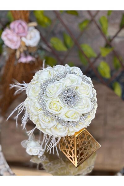 GÜRLEK TEKSTİL Yeni Sezon Lateks Kristal Beyaz taşlı Gelin Çiçeği Ve Damat Ya...