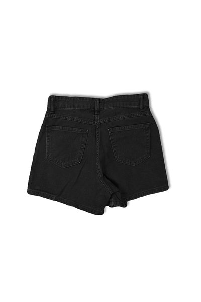 Bak Moda Pantaloni scurți din denim negru cu detaliu de buzunar și închidere cu patentă