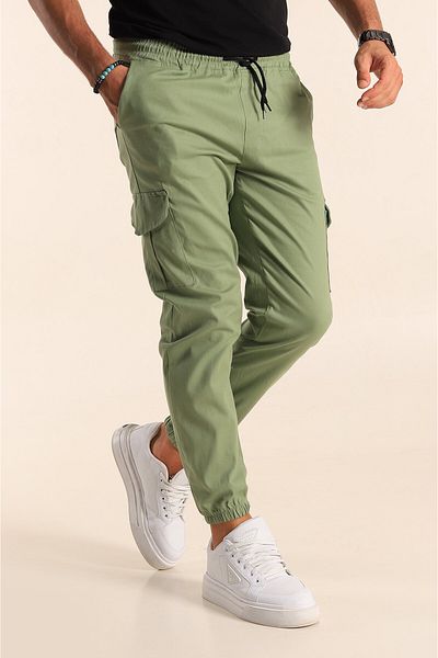SERAZAT Men's Cargo Pocket Pants Pistachio Green Side Pocket Jogger Pants
