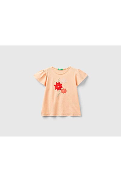 United Colors of Benetton تي شيرت للأطفال بأكمام جرس وتطريز أمامي